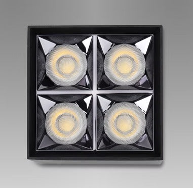 SLMXSF 115 Square 4 Head Frosted COB Anti-Glare Aluminum Surface Spotlight 15W