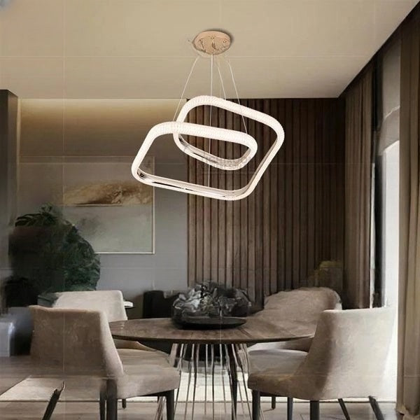 Modern Large Squire Shade Design LED chandeliers Adjustable heights suitable for home decor Model 9803