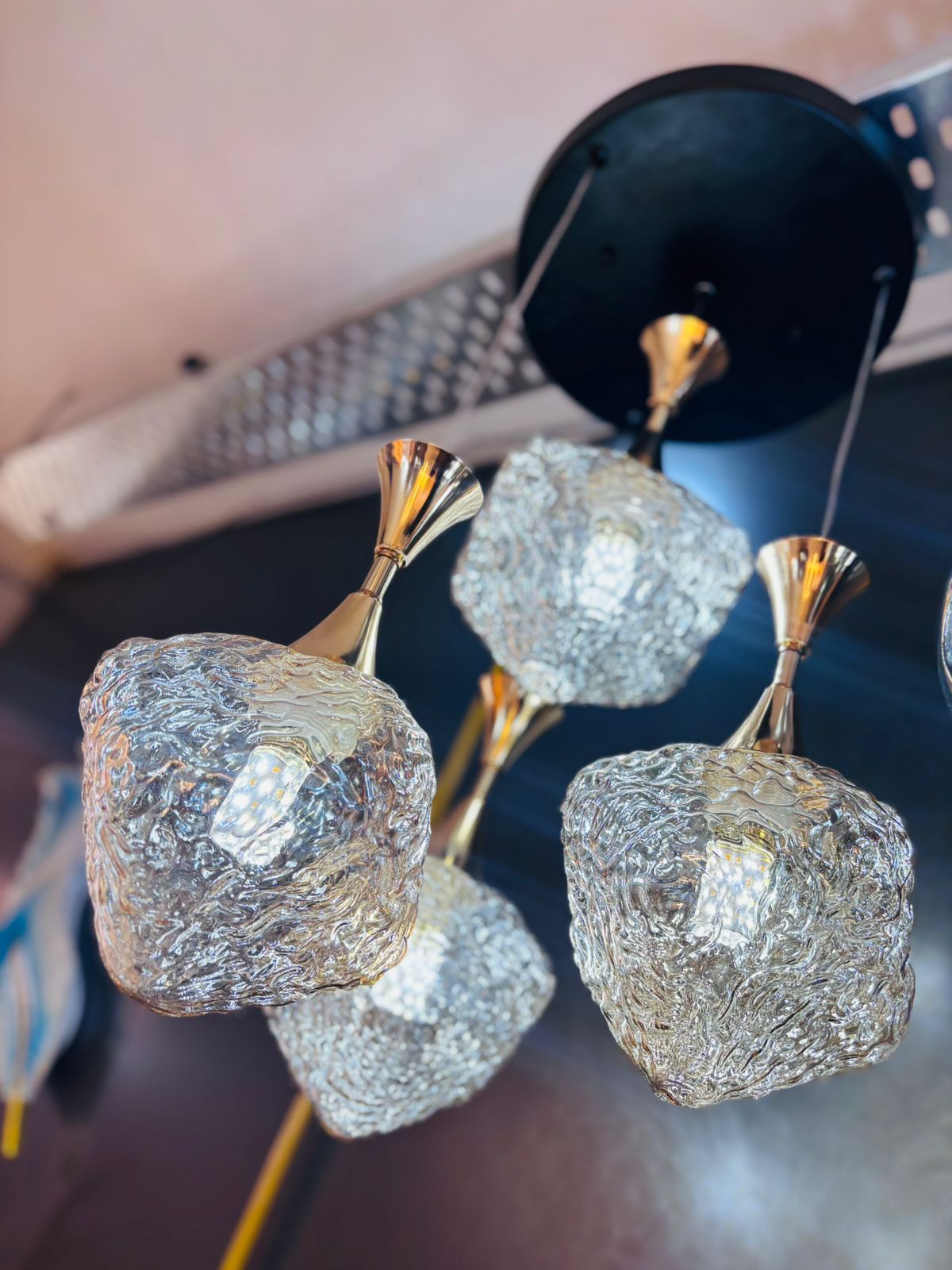 Amber Pendant Chandelier Modern Crystal Glass Light High Ceiling 512-4