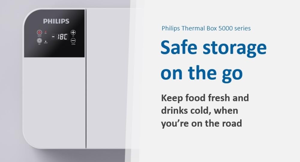 Philips Automotive Car Thermal Box Tb5101, 16.5 L Car Refrigerator, 12/24V Dc Car Fridge,Freezer With Compressor,Electric Cooler For Car Truck Rv Road Trips Travel & Home Use-5 Star,Frost Free,White