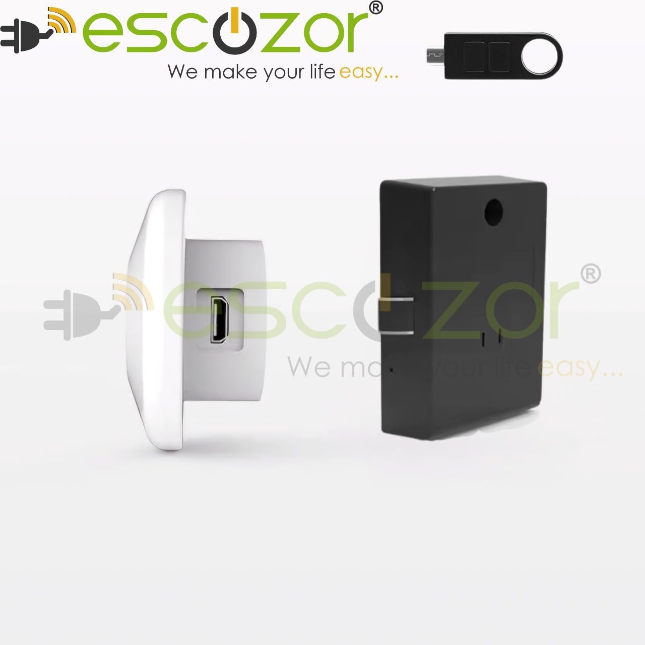 Escozor® Metal Smart Biometric Digital Lock for Cabinet, Drawer, Openable Wardrobe (Not for Sliding) Unlock Using 20 Fingerprints & E-Key (PMF01 with Motorized Lock Body) (Black)
