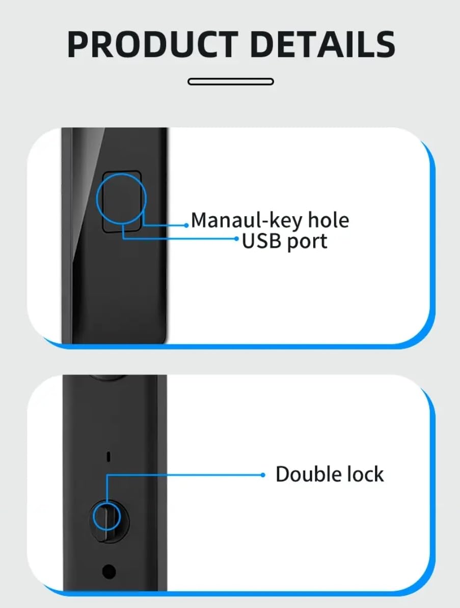 Escozor® H201 Smart Digital Keyless Fingerprint Lock for Main,Safety,Bedroom & Office Door with Password,Smart Card,Mechanical Keys & WiFi Smart Life Mobile App Control(35mm to 70mm Door Thickness)
