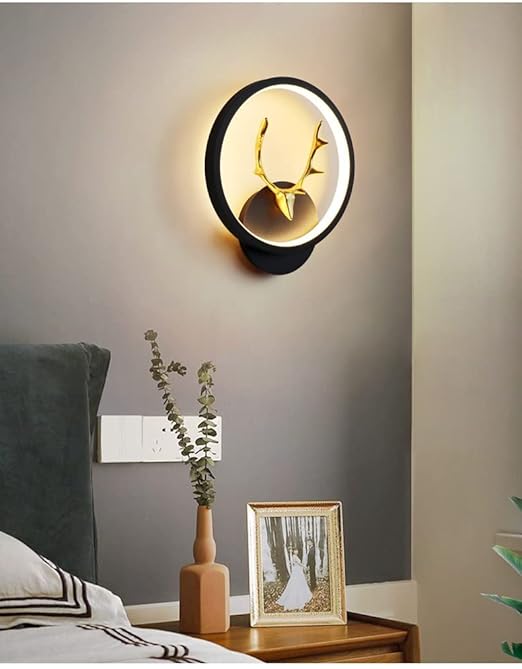 Deer Wall Lights, Stylish Wall lamp | Wall Light | Wall lamp for Living Room | Fancy Lights for Wall, Bedroom, Home Decoration, Color-Warm White+Natural White+Cold White(Black(Round)-Deer Head) WLD01 B