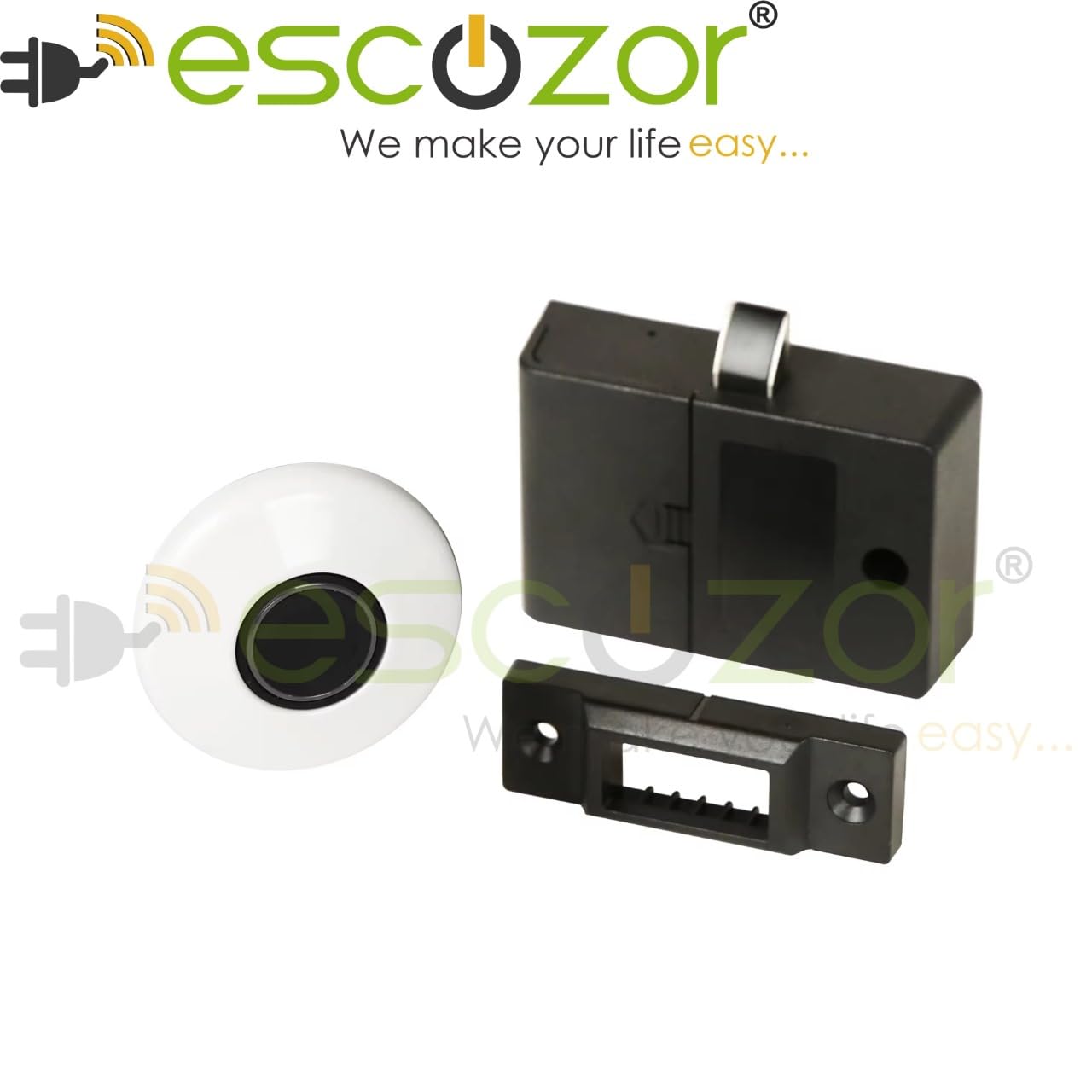 Escozor® Metal Smart Biometric Digital Lock for Cabinet, Drawer, Openable Wardrobe (Not for Sliding) Unlock Using 20 Fingerprints & E-Key (PMF01 with Motorized Lock Body) (Black)