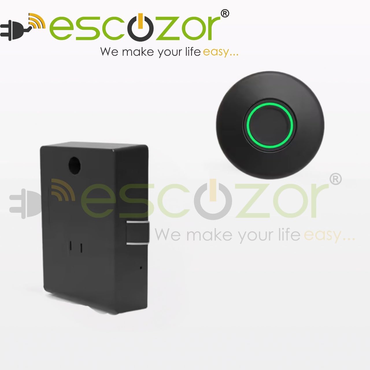 Escozor® Metal Smart Biometric Digital Lock for Cabinet, Drawer, Openable Wardrobe (Not for Sliding) Unlock Using 20 Fingerprints & E-Key (PMF01 with Motorized Lock Body) (Black)