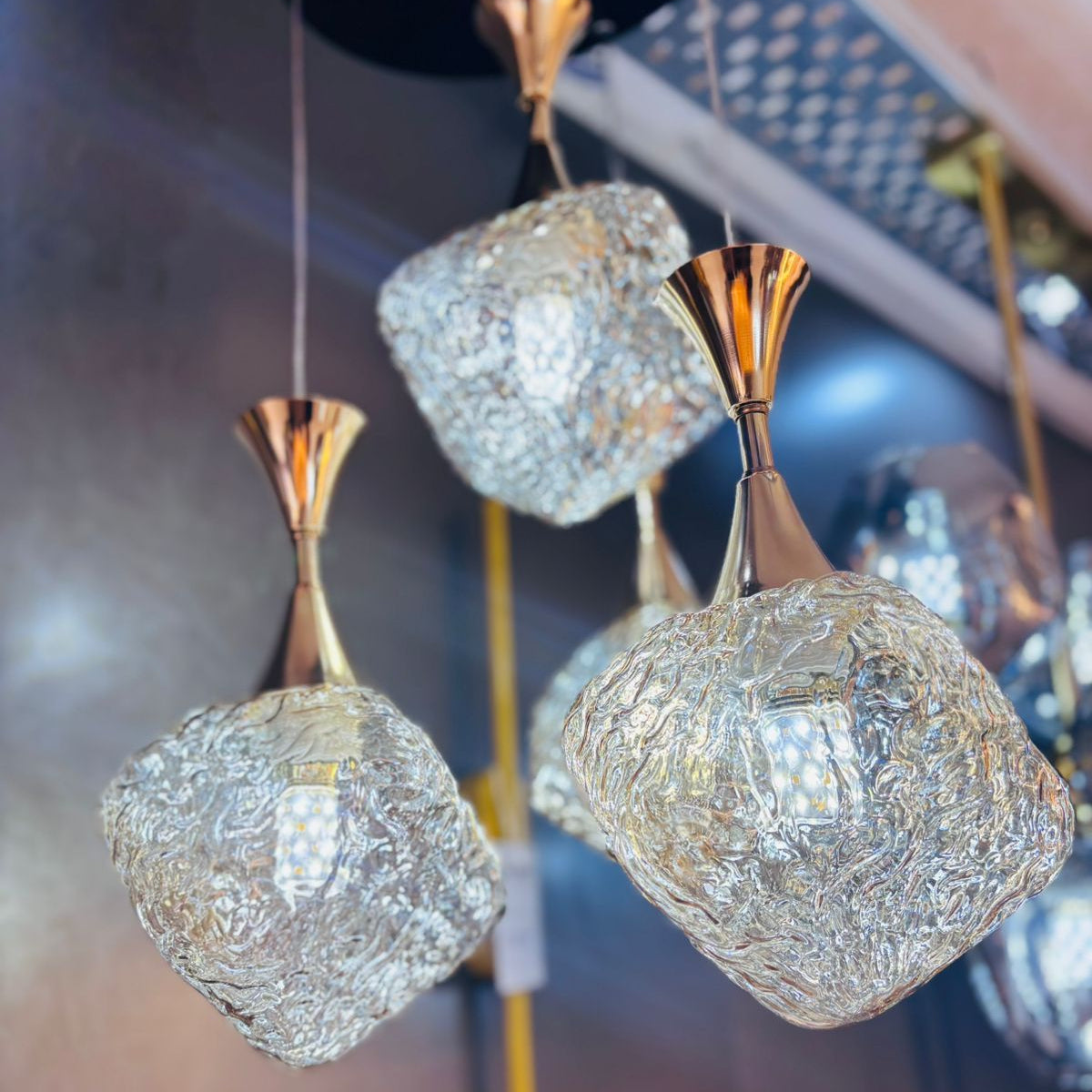 Amber Pendant Chandelier Modern Crystal Glass Light High Ceiling 512-4