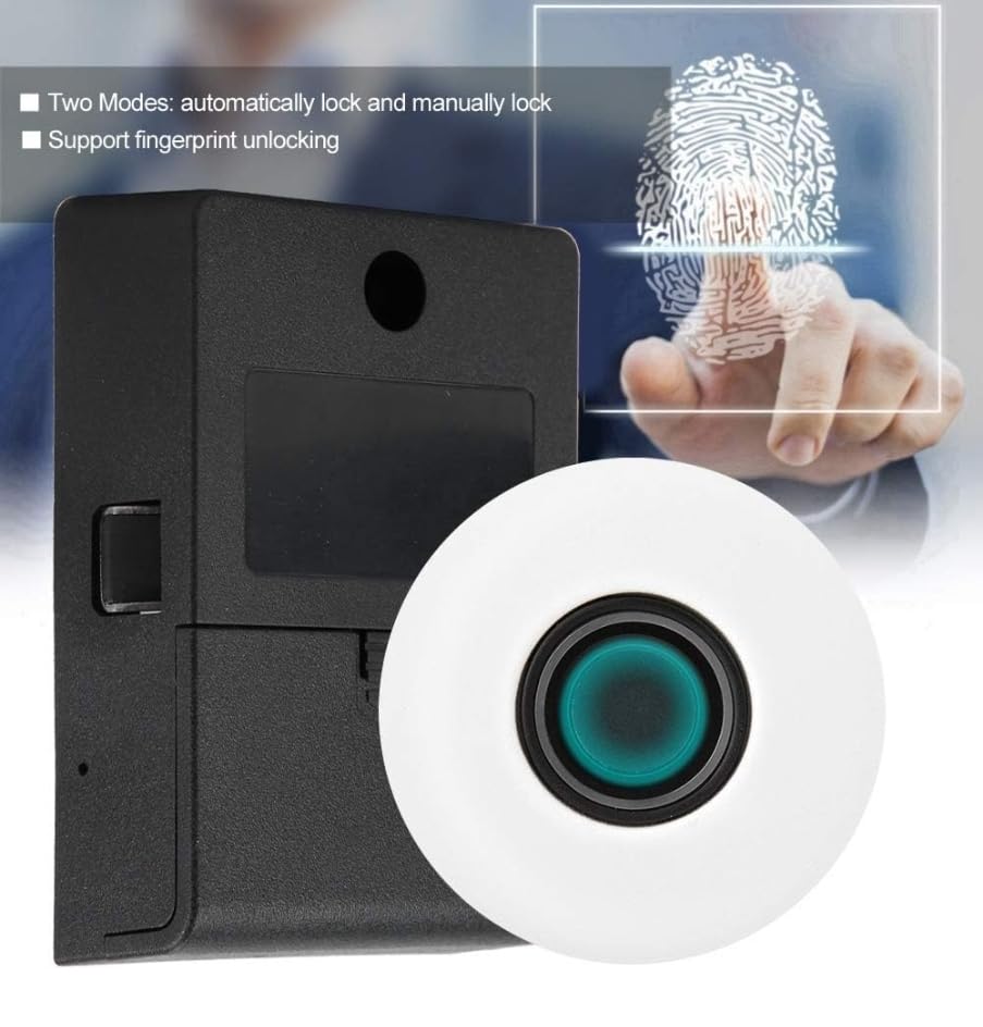 Escozor® Metal Smart Biometric Digital Lock for Cabinet, Drawer, Openable Wardrobe (Not for Sliding) Unlock Using 20 Fingerprints & E-Key (PMF01 with Motorized Lock Body) (Black)