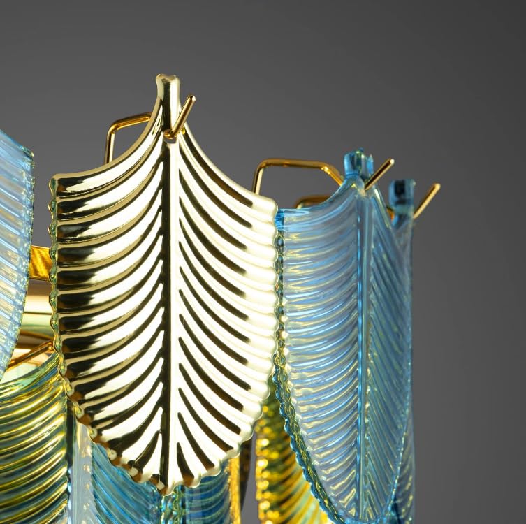 Luxury Aluminum Body Teal-Gold Glass Leaf Chandelier (88421)