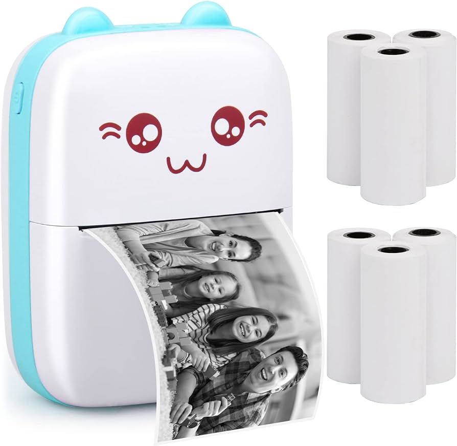 Mini Thermal Printer, Inkless Bluetooth Pocket Printer for Prints Picture List Memo Receipt Tags Barcode Labels Compatible with iOS, Android
