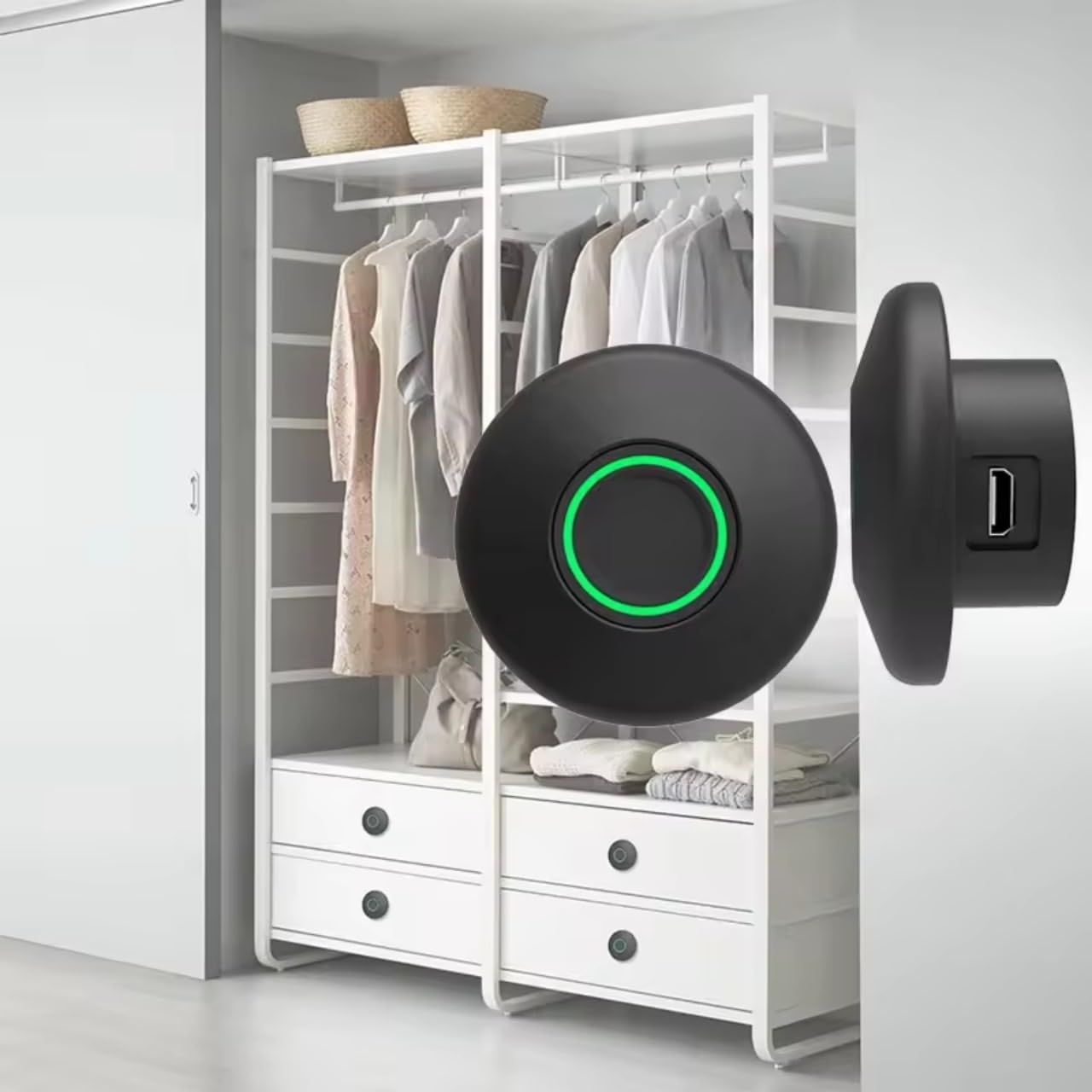 Escozor® Metal Smart Biometric Digital Lock for Cabinet, Drawer, Openable Wardrobe (Not for Sliding) Unlock Using 20 Fingerprints & E-Key (PMF01 with Motorized Lock Body) (Black)