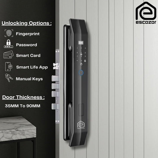 Escozor® XM01 Core Smart Digital Pushpull Fingerprint Lock for Main Door with Fingerprint,Password,Smart Card,Mechanical Keys & WiFi Smart Life Mobile App(35mm to 70mm Door Thickness)