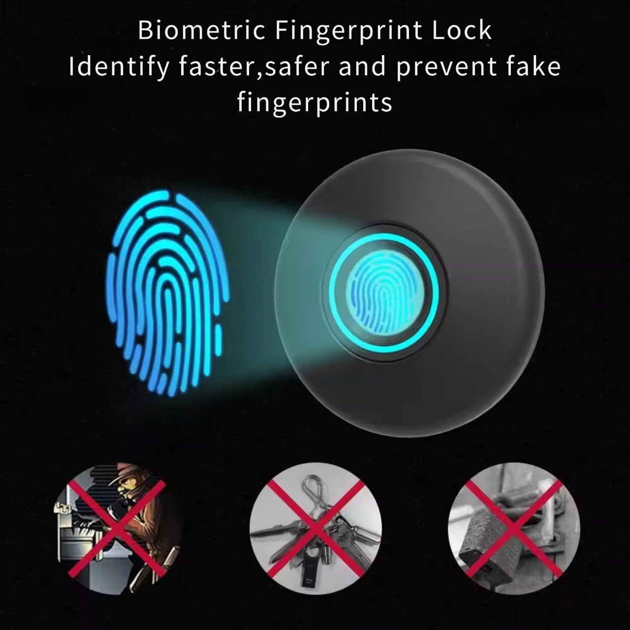 Escozor® Metal Smart Biometric Digital Lock for Cabinet, Drawer, Openable Wardrobe (Not for Sliding) Unlock Using 20 Fingerprints & E-Key (PMF01 with Motorized Lock Body) (Black)
