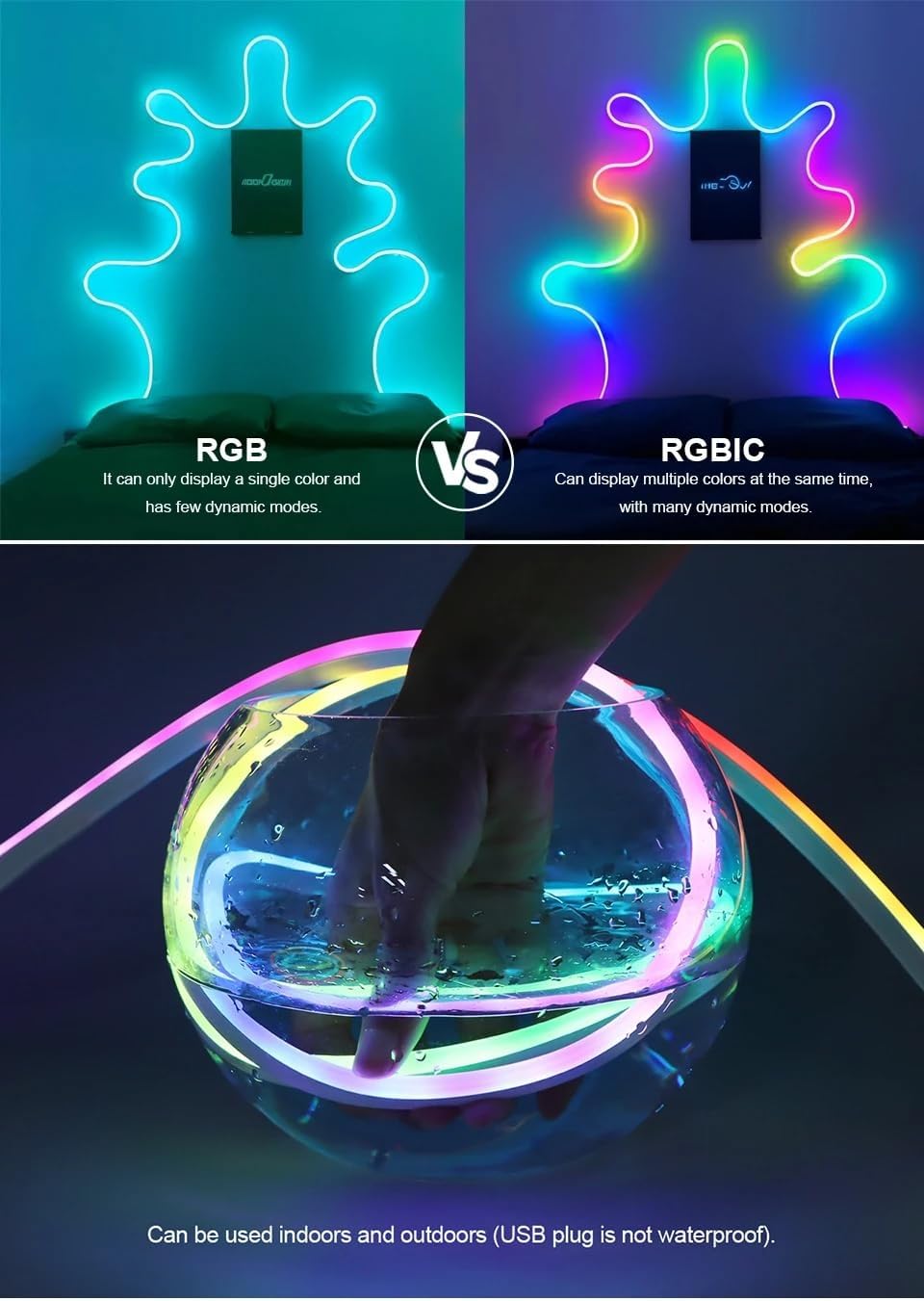5M USB RGB-IC Smart Neon Light, Waterproof, Music Sync, Bluetooth APP Controlled, DIY Modes Color Chasing Effect for Bedroom,Home Decoration UN05