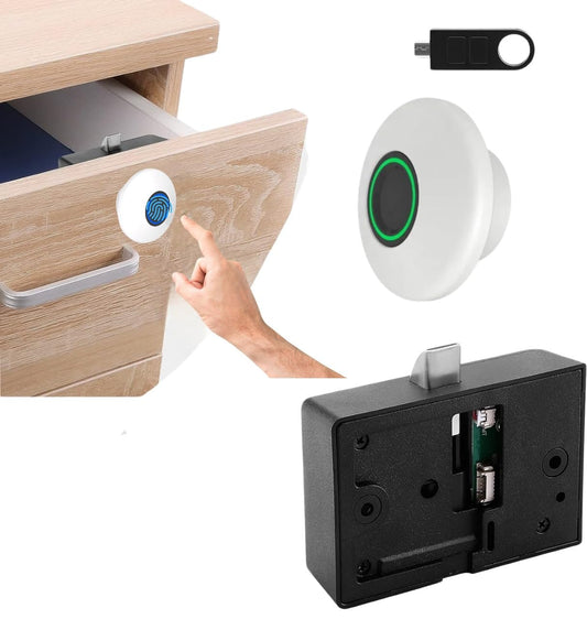 Escozor® Metal Smart Biometric Digital Lock for Cabinet, Drawer, Openable Wardrobe (Not for Sliding) Unlock Using 20 Fingerprints & E-Key (PMF01 with Motorized Lock Body) (Black)