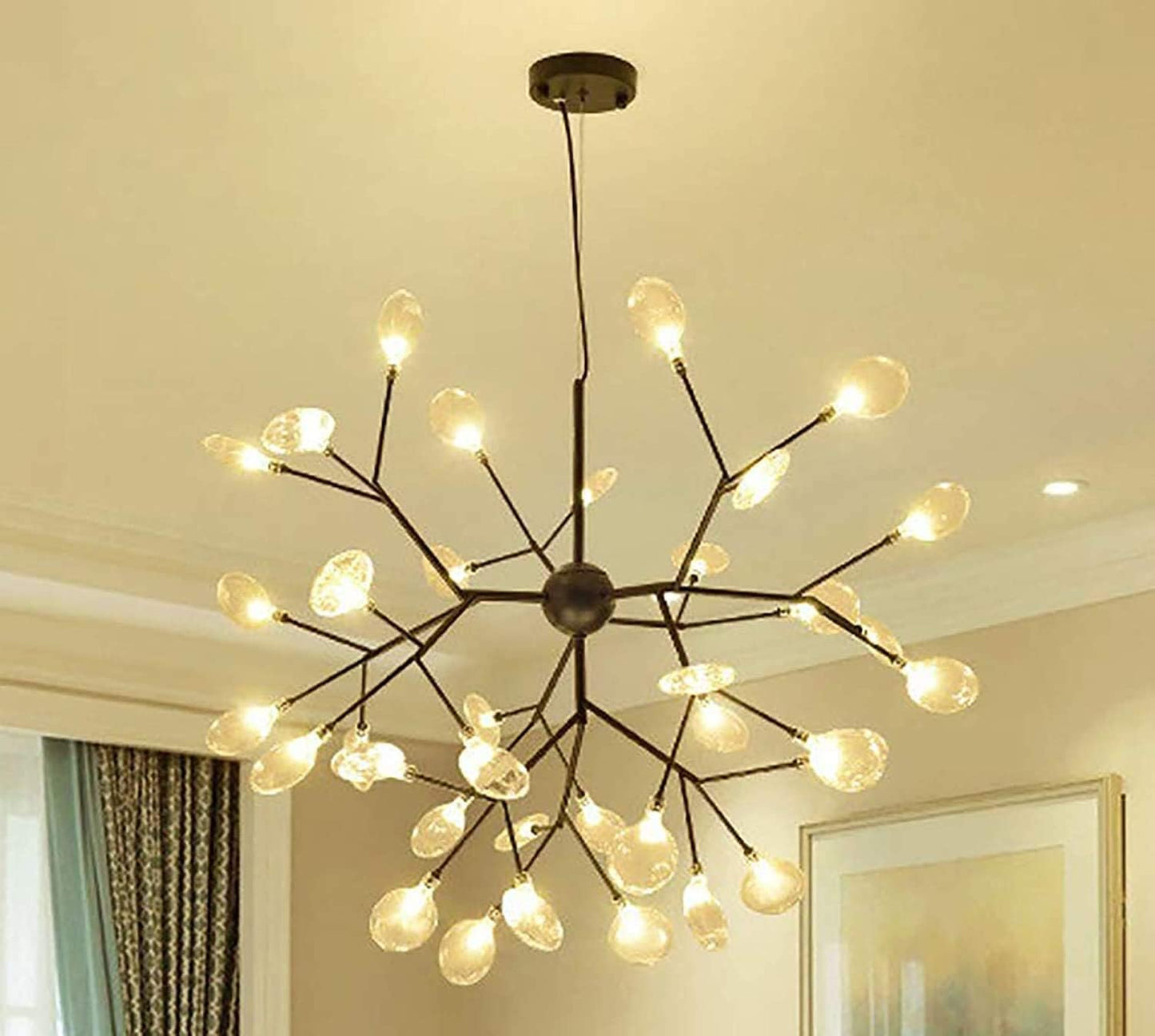 36 Lights Firefly Chandelier | Amber Glass LED Ceiling Hanging Light