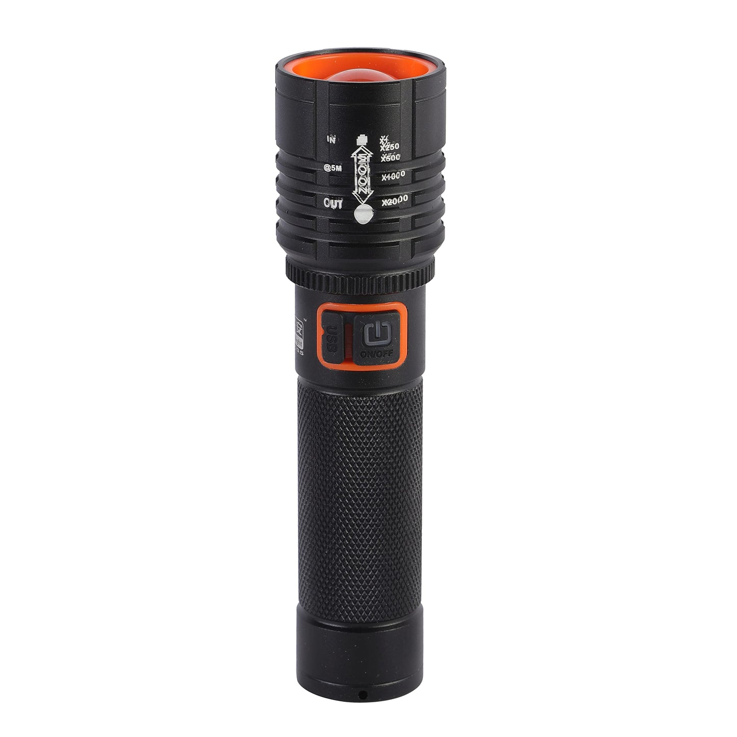 MZ M035 (ZOOMABLE LED Metal Torch) 4 Modes Flashlight, Super Bright Cree T6 LED Light Torch C-Type Charging Port