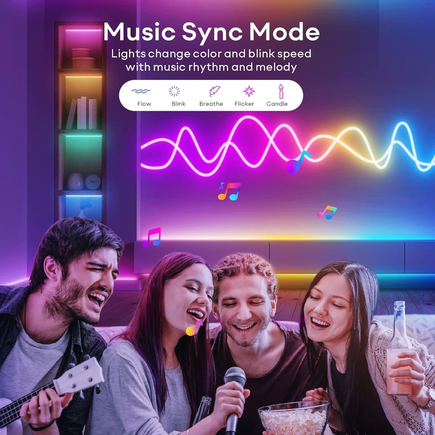 5M USB RGB-IC Smart Neon Light, Waterproof, Music Sync, Bluetooth APP Controlled, DIY Modes Color Chasing Effect for Bedroom,Home Decoration UN05