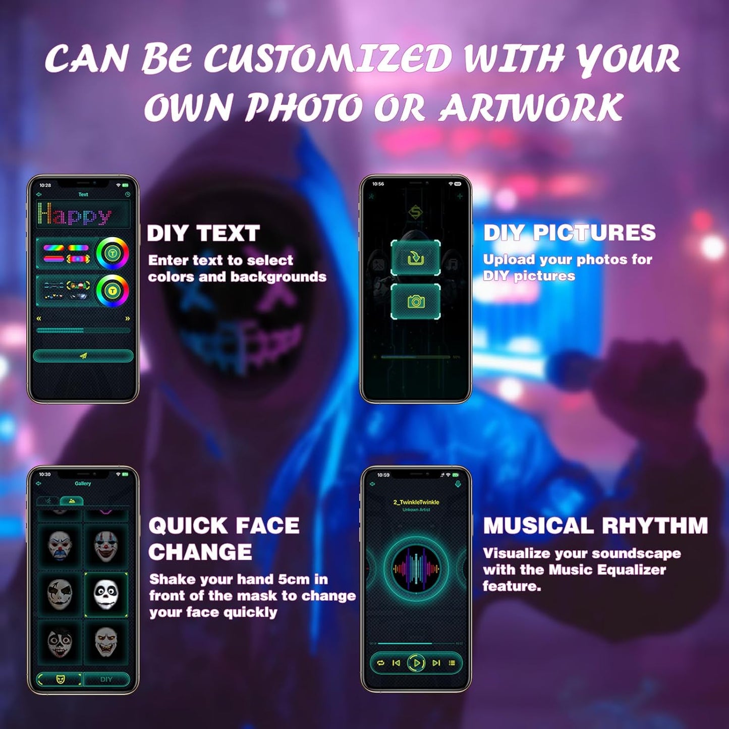 Led Mask App Controlled, Customizable Shining Mask