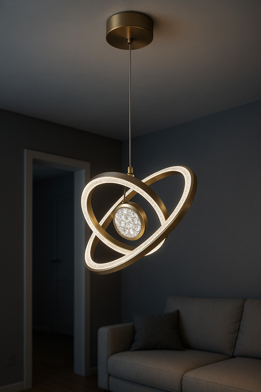 Golden Spiral LED Pendant Light with Crystal Globe Center | PL-Y1599