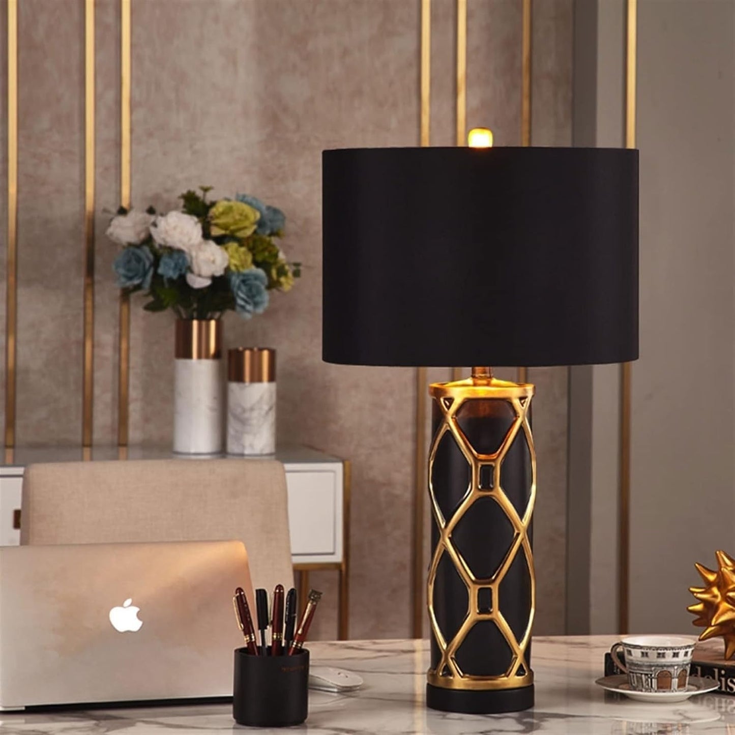 Transitional Handmade Fabric Drum Shade for Table Lamp | T-6382