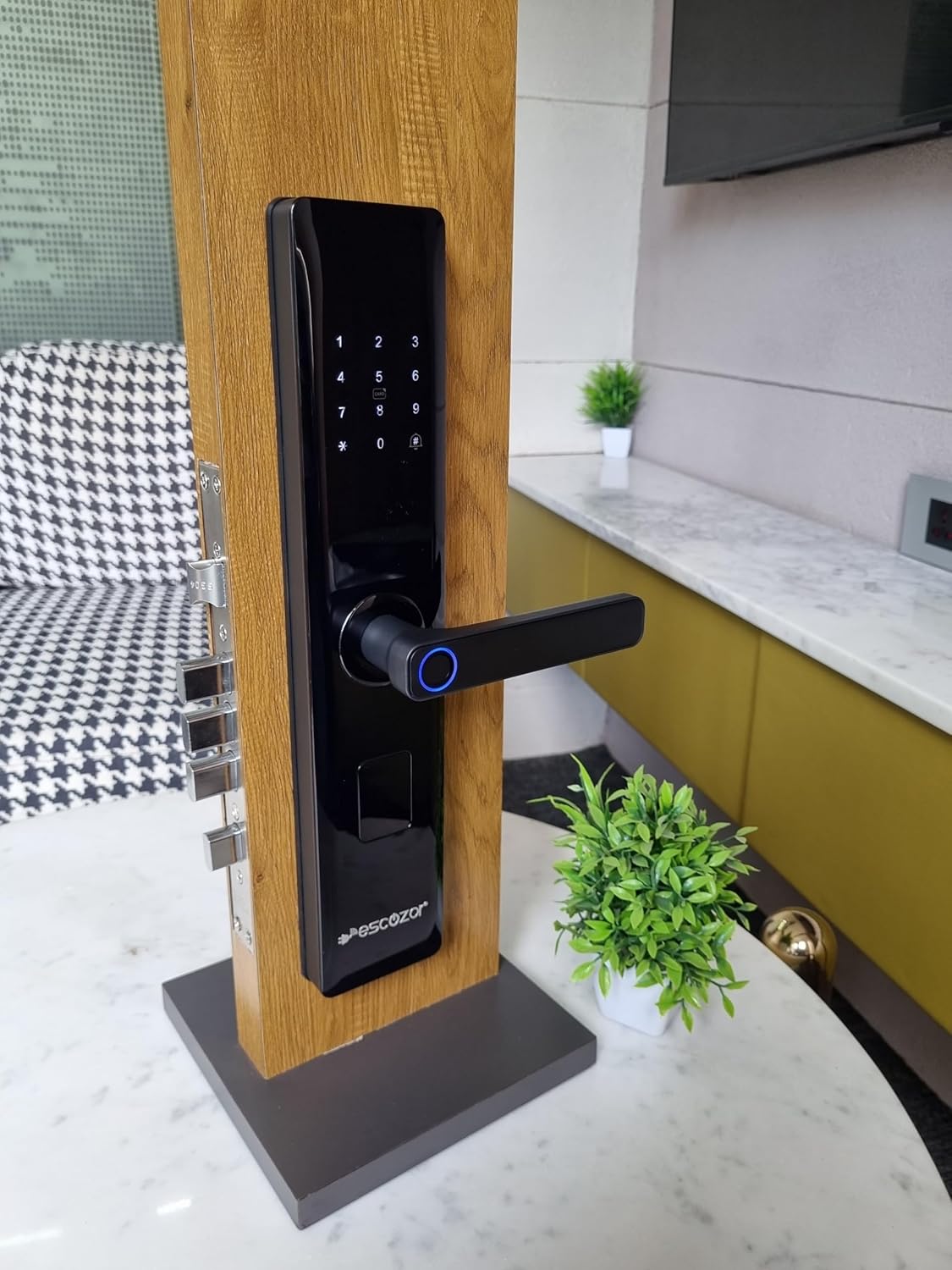 Escozor® H201 Smart Digital Keyless Fingerprint Lock for Main,Safety,Bedroom & Office Door with Password,Smart Card,Mechanical Keys & WiFi Smart Life Mobile App Control(35mm to 70mm Door Thickness)