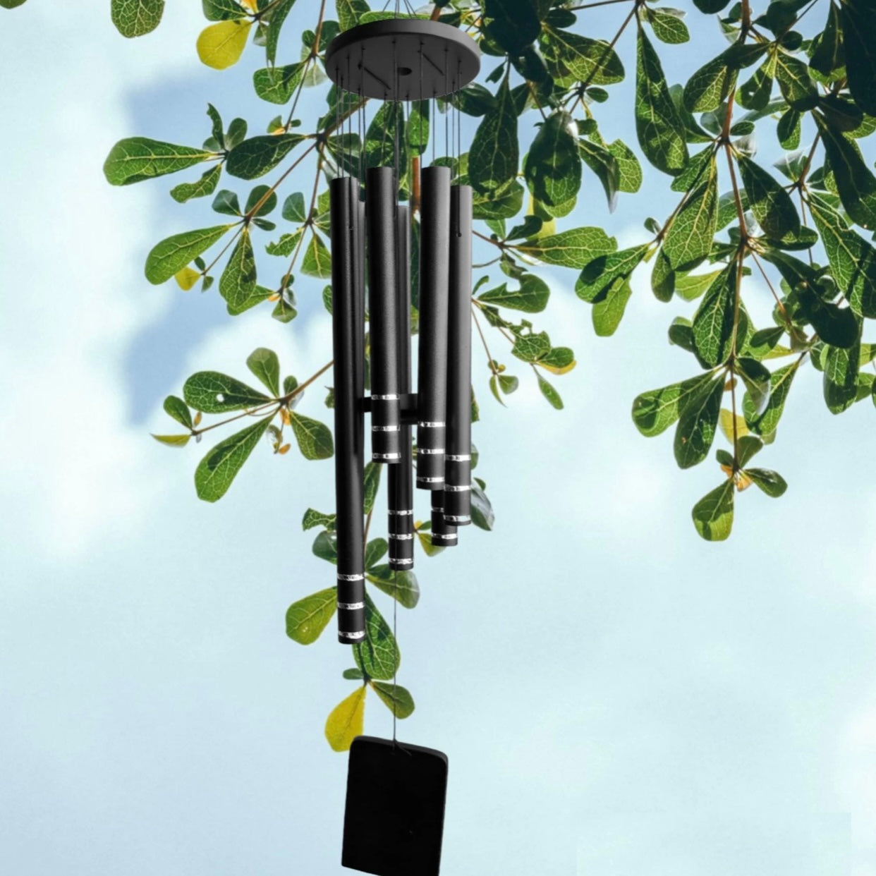5 PIPES SIZE FENGSHUI WINDCHIME FOR BALCONY, GARDEN, WINDOW, OUTDOOR Aluminium, Wood Windchime (Black)