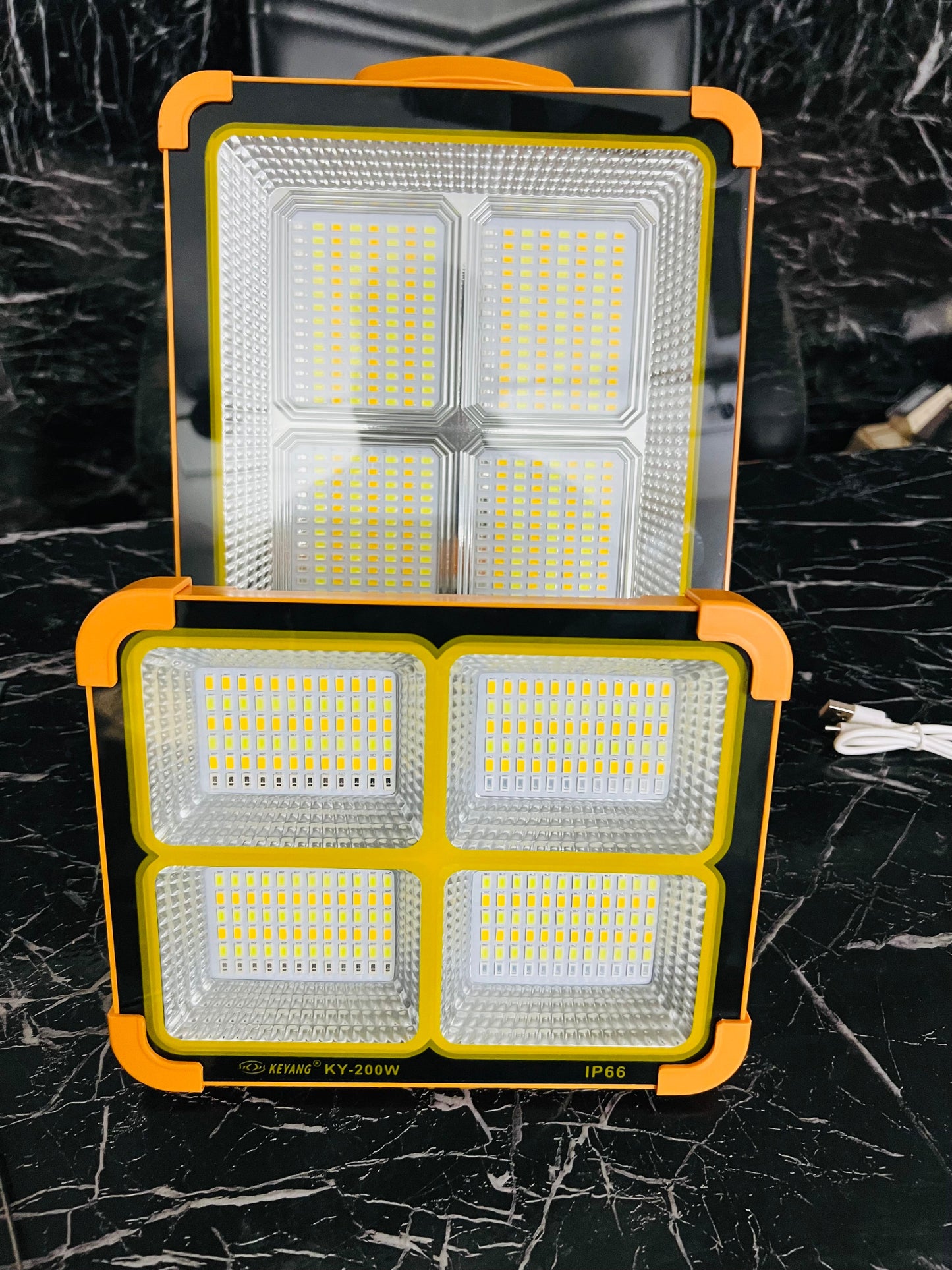 MKY Solar Flood Lights 5 in 1 Modes White / Warm White / Natural White / Dim White / Red-Blue Flash 8 hours backup Waterproof ip66