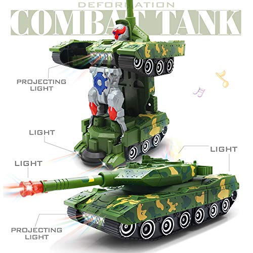Deformation Combat Tank Transform Robot Toy with Light & Music Automatic Transforming Robot Tank Toy for Kids with Bump Function (Combat Tank)