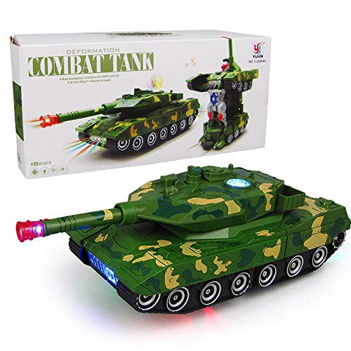 Deformation Combat Tank Transform Robot Toy with Light & Music Automatic Transforming Robot Tank Toy for Kids with Bump Function (Combat Tank)