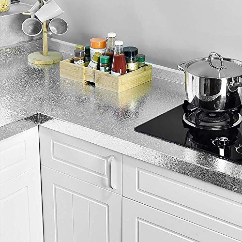 Kitchen Wallpaper Oil Proof Waterproof Aluminum Foil Sticker Backsplash Sheet Self Adhesive Wall Heat Resistant for Walls Cabinets Drawers and Shelves 2 meters (61 x 200 cm)