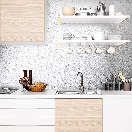 Kitchen Wallpaper Oil Proof Waterproof Aluminum Foil Sticker Backsplash Sheet Self Adhesive Wall Heat Resistant for Walls Cabinets Drawers and Shelves 2 meters (61 x 200 cm)
