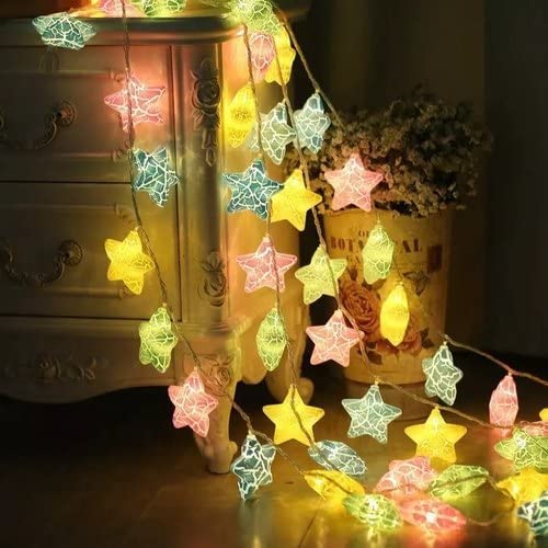 Crackle LED Jhalar various Designs Crack Pastel Star String Lights |12 Led Decorative String Lights | for Diwali, Christmas, Party and Wedding Events (Plug-in, Warm White)