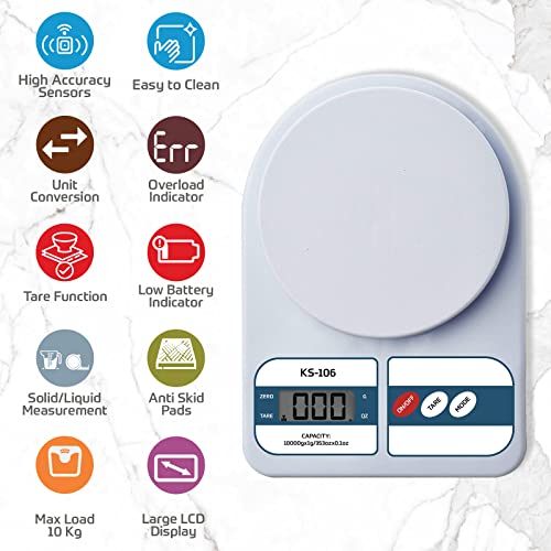 SF400 Kitchen Scale Multipurpose Portable Electronic Digital Weighing Scale | Weight Machine With Back light LCD Display | White |10 kg |
