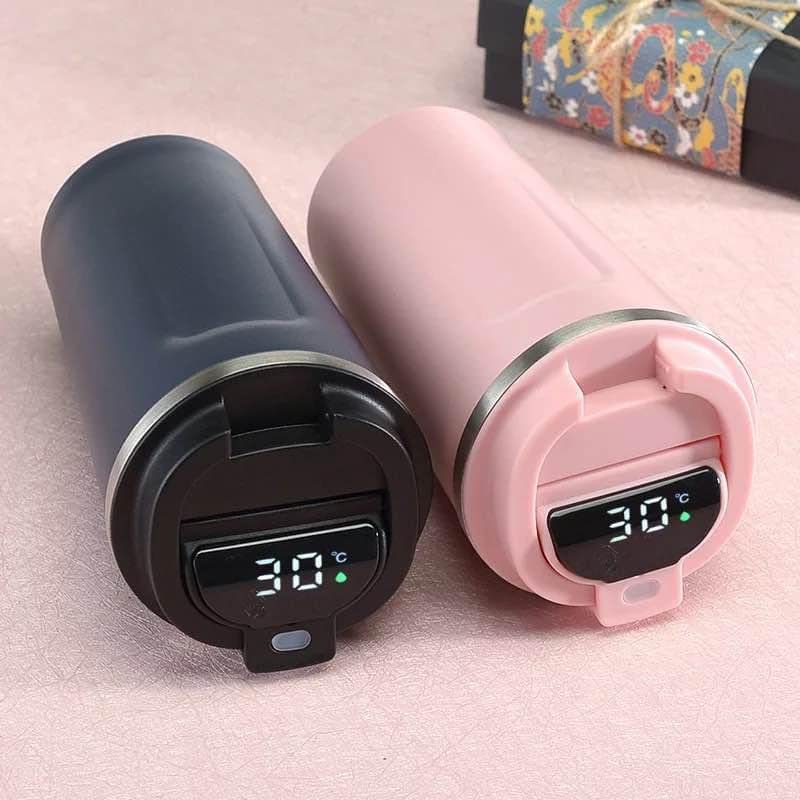 Temperature Display Indicator Sipper 380ML Vacuum Insulated Stainless Steel Tea Coffee Mug Thermos Flask Travel Mug - Tumbler with Flip Lid Mesh Filter Hot and Cold for 3 Hours