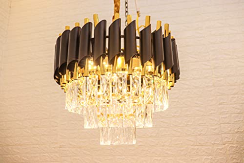 Black Gold Metal with Crystal Chandelier in 300mm with 40W LED 3 Colours Changing |Ceiling Light for Living Room|Jhoomar for Hall