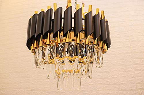 Black Gold Metal with Crystal Chandelier in 300mm with 40W LED 3 Colours Changing |Ceiling Light for Living Room|Jhoomar for Hall