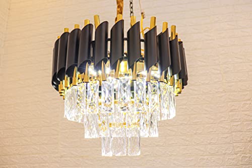 Black Gold Metal with Crystal Chandelier in 300mm with 40W LED 3 Colours Changing |Ceiling Light for Living Room|Jhoomar for Hall