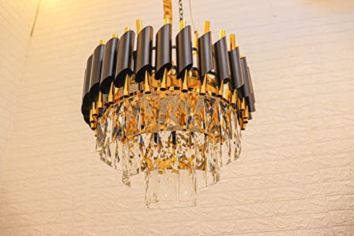 Black Gold Metal with Crystal Chandelier in 300mm with 40W LED 3 Colours Changing |Ceiling Light for Living Room|Jhoomar for Hall