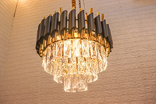 Black Gold Metal with Crystal Chandelier in 300mm with 40W LED 3 Colours Changing |Ceiling Light for Living Room|Jhoomar for Hall