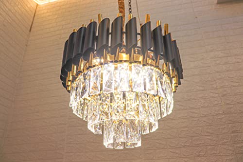 Black Gold Metal with Crystal Chandelier in 300mm with 40W LED 3 Colours Changing |Ceiling Light for Living Room|Jhoomar for Hall