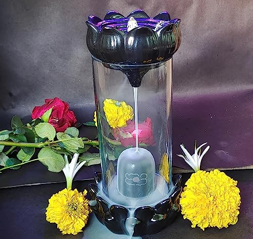 Handcrafted Tilak Shivling in Glass Fountain Backflow Smoke Fountain Incense Holder Showpiece with 10 Backflow Cone for Living Room, Meditation Yoga Place, Worship