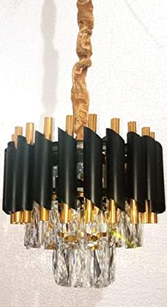 Black Gold Metal with Crystal Chandelier in 300mm with 40W LED 3 Colours Changing |Ceiling Light for Living Room|Jhoomar for Hall