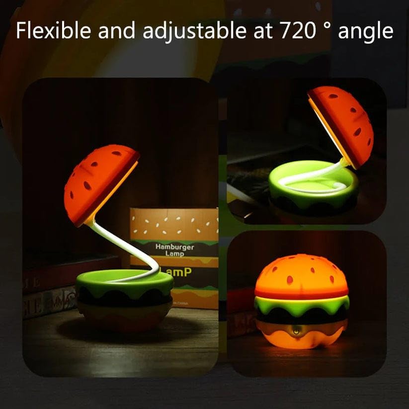 Burger Design Night Light with Pencil Sharpener, Creative Mini Desk Light, Rechargeable, Study Desk Light for Study Room/Home/Office
