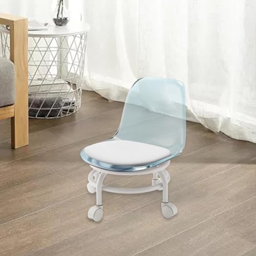 Pulley Low Stool Transparent Small Chair with Universal Wheel Small Stool Children Acrylic Small Stool Household Low Stool Backrest - 45D x 38W x 32Hcm