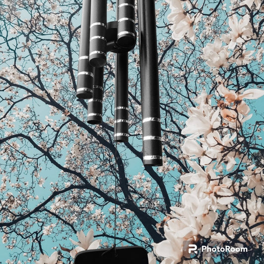 5 PIPES SIZE FENGSHUI WINDCHIME FOR BALCONY, GARDEN, WINDOW, OUTDOOR Aluminium, Wood Windchime (Black)