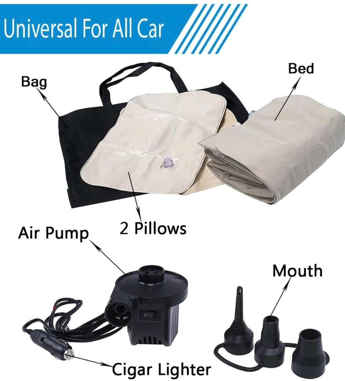Multifunctional Inflatable Car Bed Mattress with Two Air Pillows For Car with Air Pump