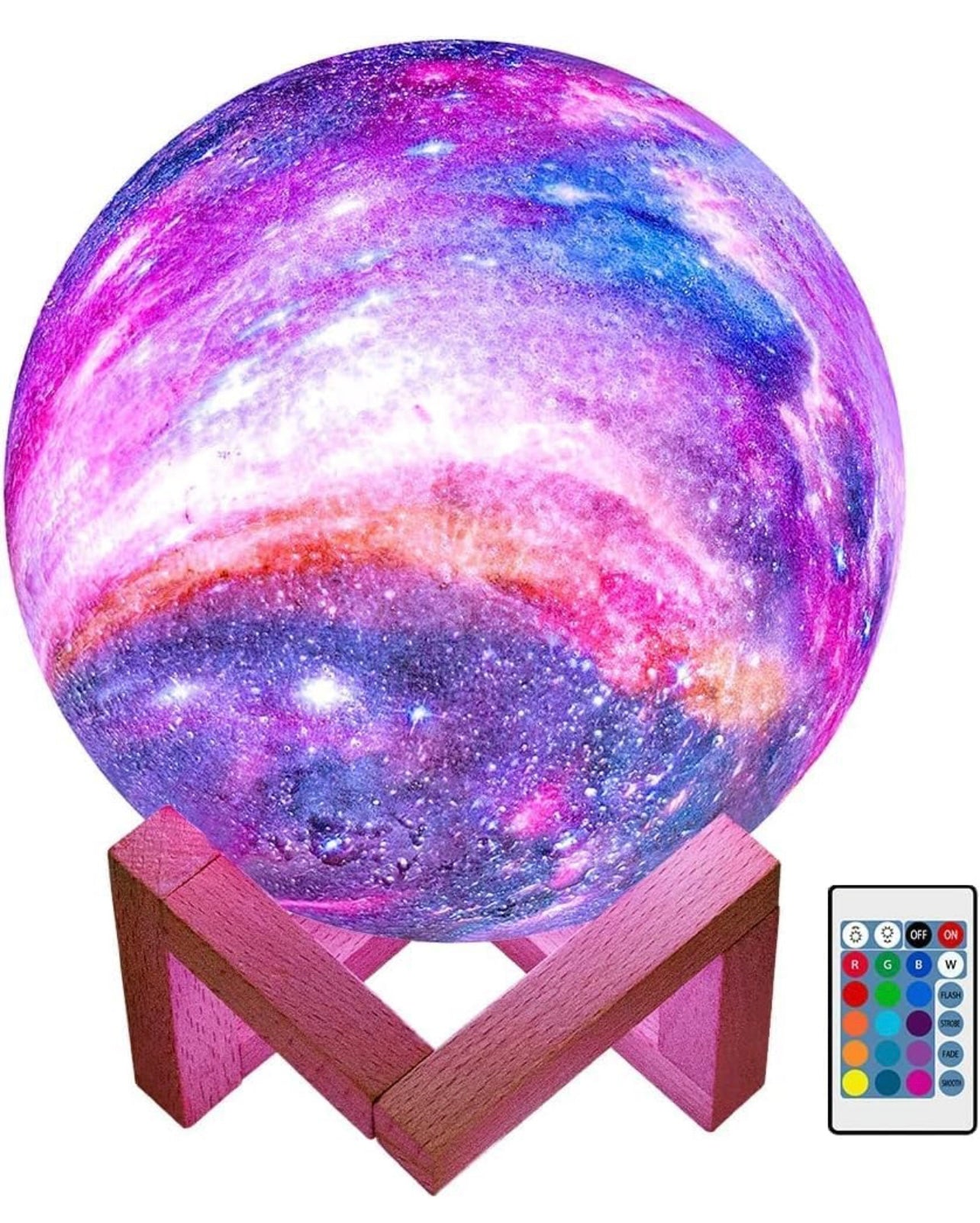 Galaxy Moon Lamp 16 Colours in 1 with Remote and Touch Sensor With Wooden Stand Rechargeable