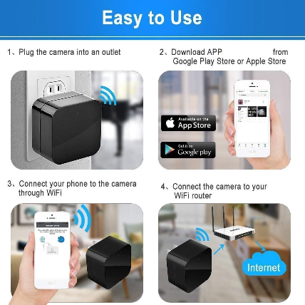4K Camera WiFi Night Vision 1920P x 1080P HD USB Wall Charger WiFi Camera for Security Surveillance Motion Detection Remote Viewing IP Camera