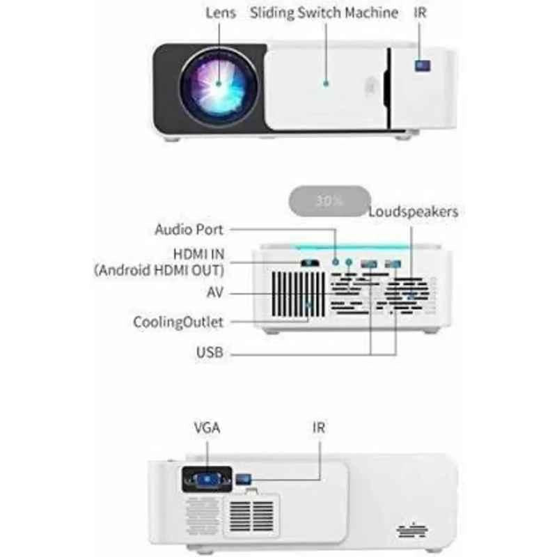 4700lm White Mini Wi-Fi LED Full HD LCD Corded Portable Projector with Built-in YouTube with Remote Control screen size 120 inches