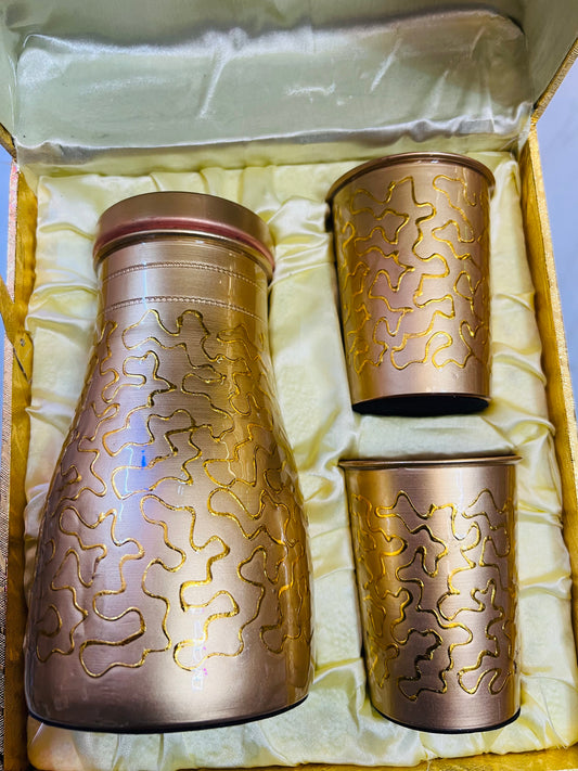 Set of Copper Jug and two Glasses in Golden Box Packing